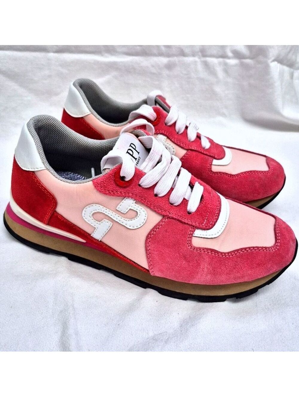 Opp France Sneakers Shoes Womens Sz 7.5 Pink Red Low Color Block Lace Up Comfort